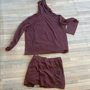 ALO Yoga Burgundy Truffle Conquer Hoodie and Shorts Set